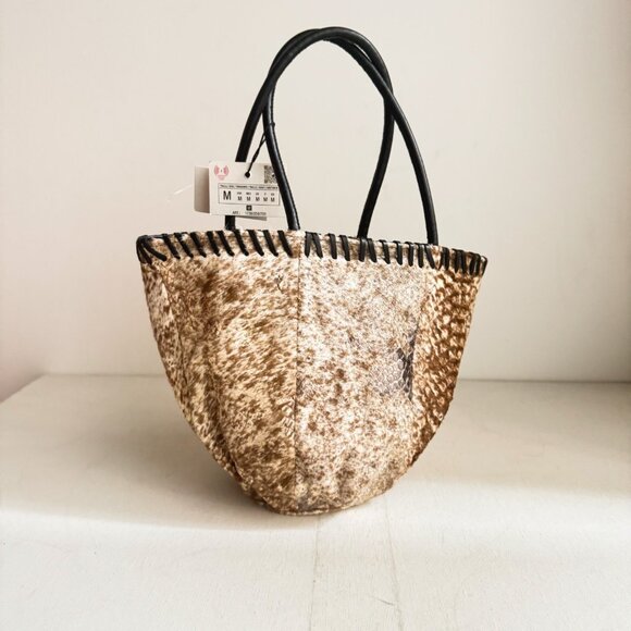 Zara Leather Cowskin Textured Mini Tote - Picture 1 of 9